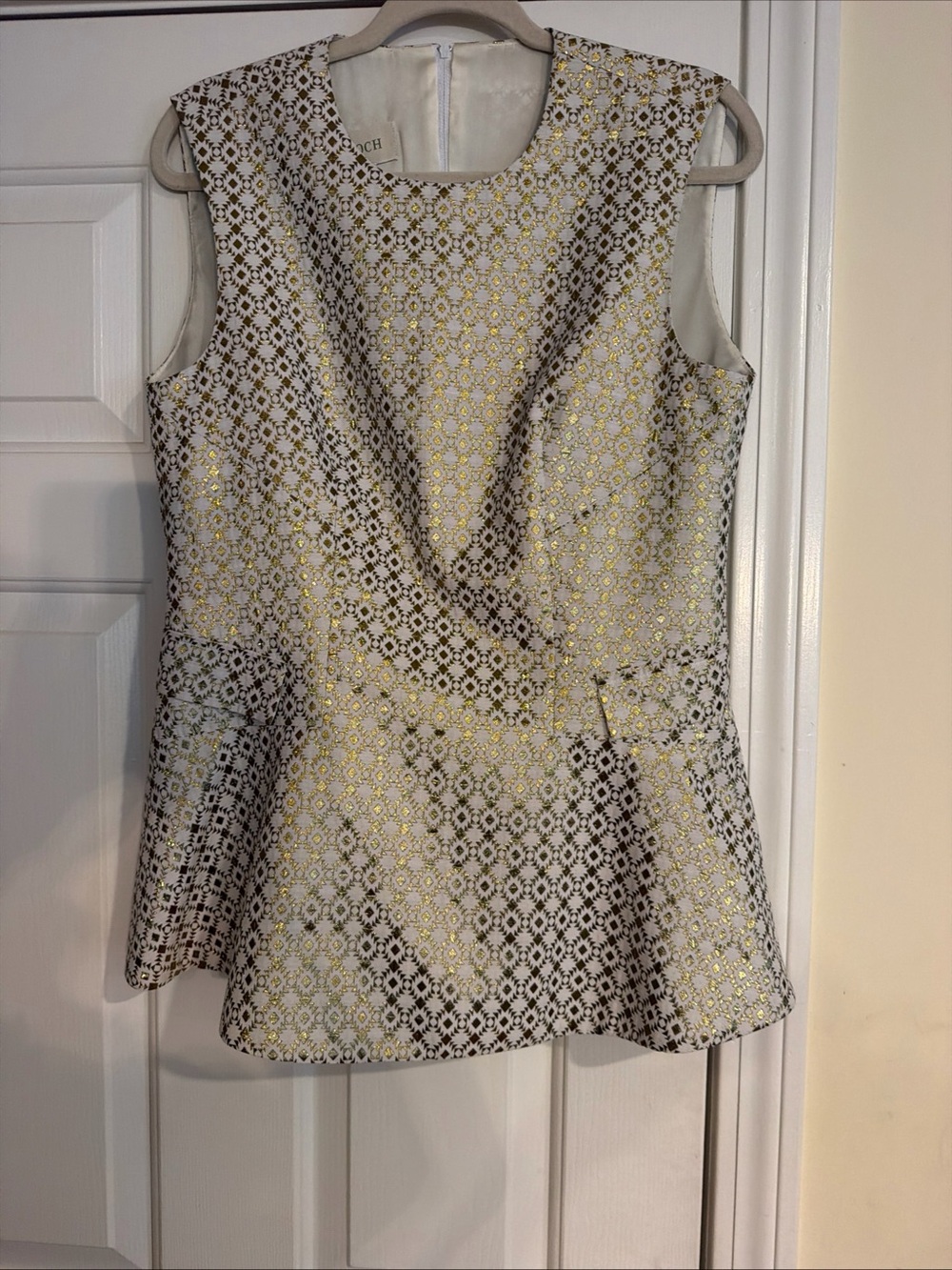 Koch for Anthropologie Sleeveless Gold-Accent Peplum Top